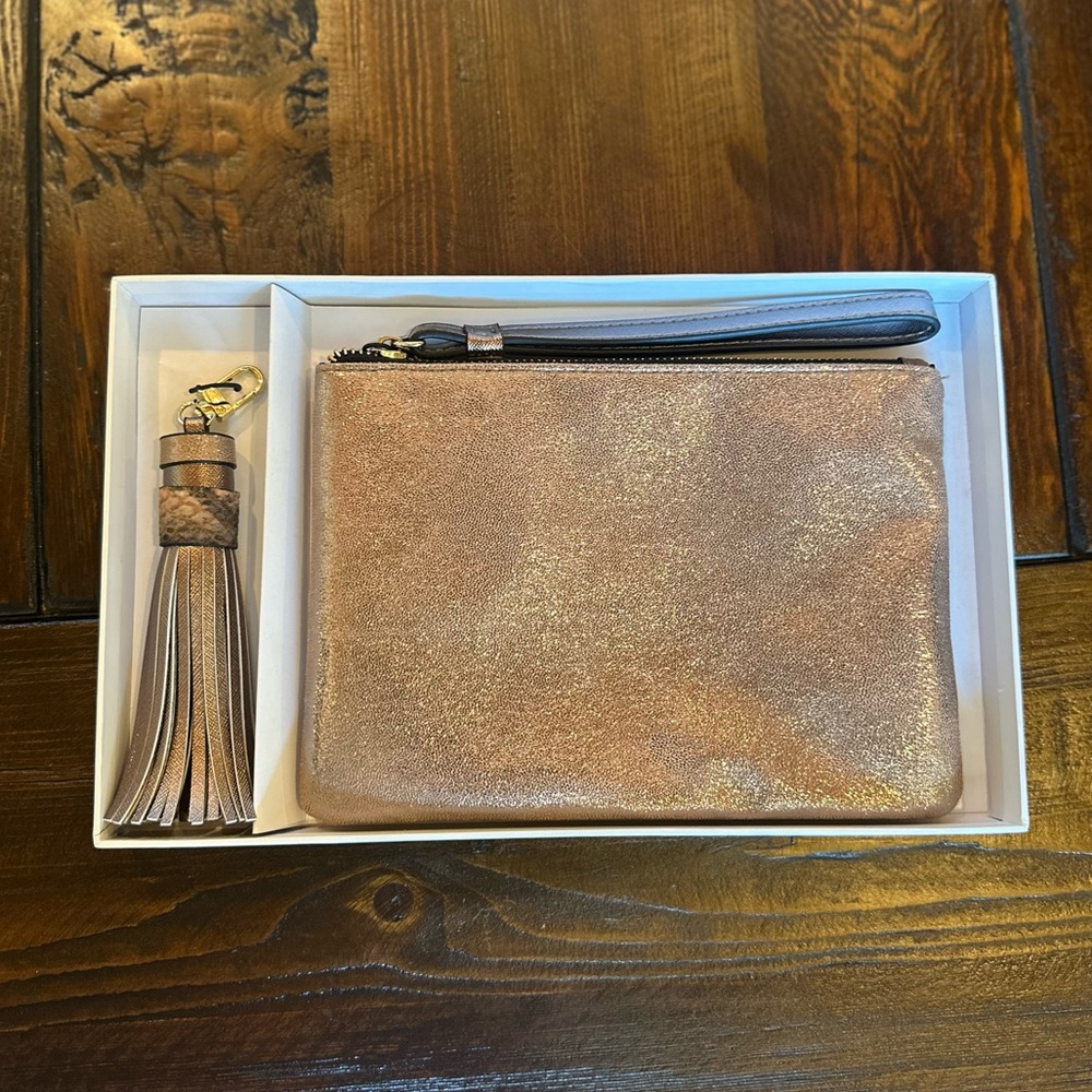 Neiman Marcus Gold Wristlet with Tassel Keychain
